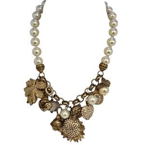 Vintage 1990s Glass Pearl Charm Necklace (A7415)